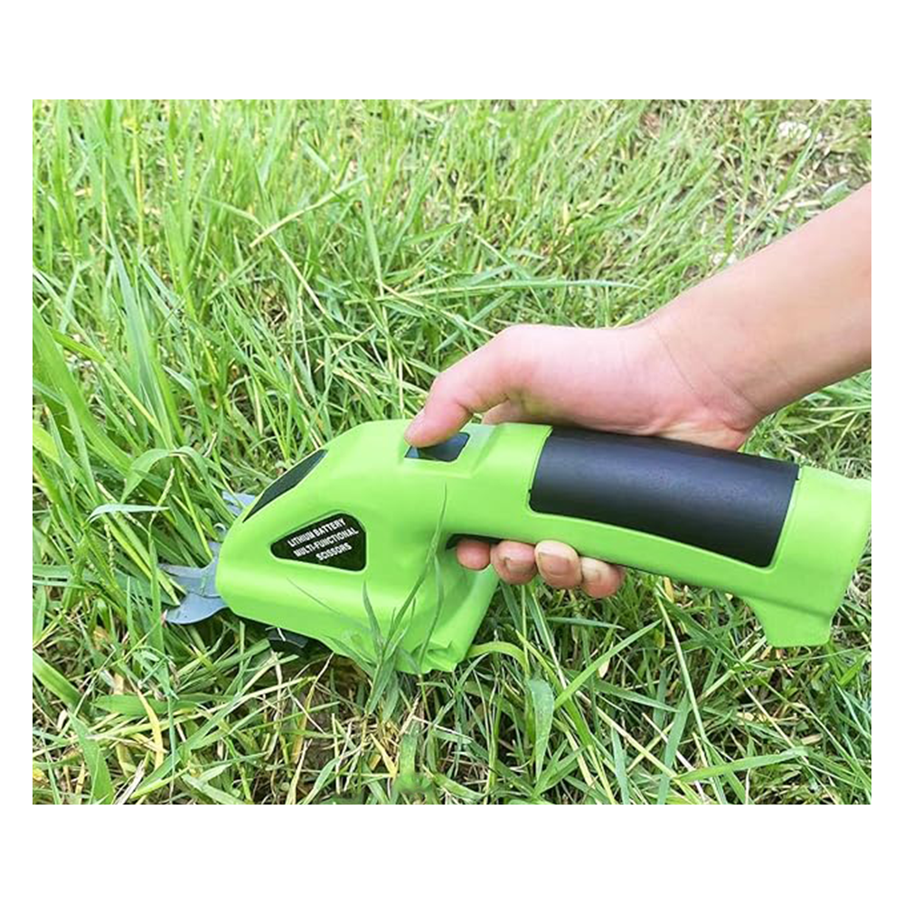 (25x8cm) 2in1 Elektrischer USB Hand Rasen Trimmer Akku Garten Schere Schneidewerkzeug mit 2 Aufsätzen - Grün
