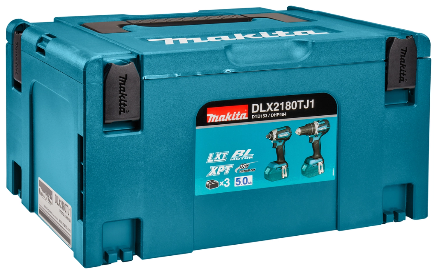 Makita DLX2180TJ1 18V Li-Ion accu klop-/schroefmachine (DHP484) & slagschroevendraaier (DTD153) combiset (3x 5,0Ah accu) in Mbox - koolborstelloos