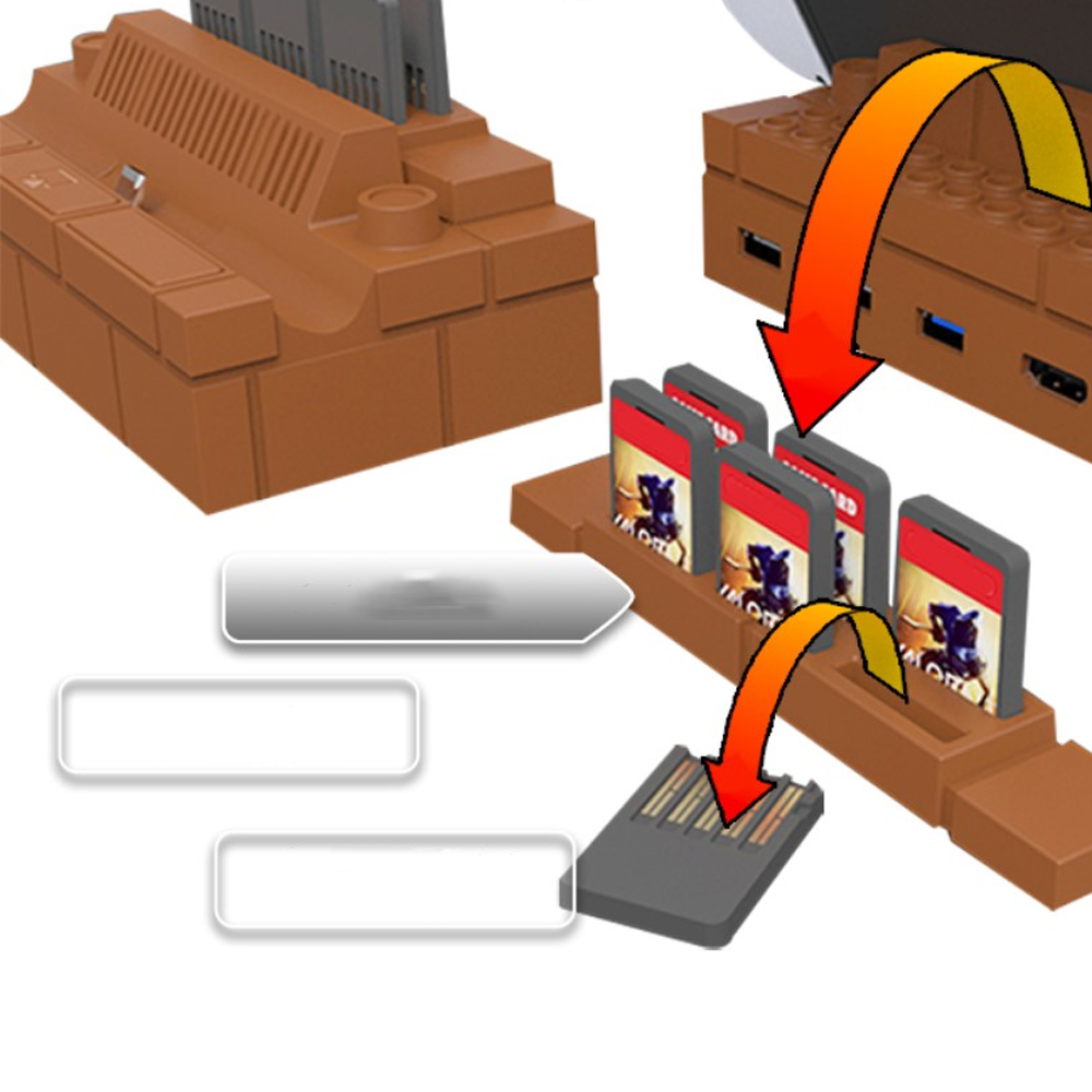 Ladegerät Dockingstation Charging Dock mit Spiele Halterung und HDMI / USB C / 3x USB / 4x NGC Anschluss für Nintendo Switch / OLED - Schwarz