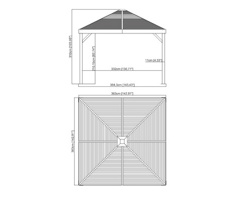 SOJAG Valencia paviljoen 12x12 inclusief klamboe 363 x 363 cm houtlook