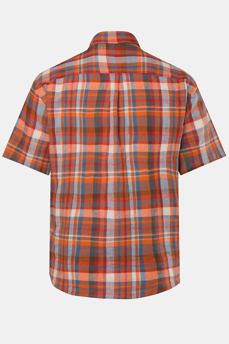 Boston Park Leinenmix-Karohemd, Halbarm, Streifen, Buttondown-Kragen, Comfort Fit, bis 8 XL