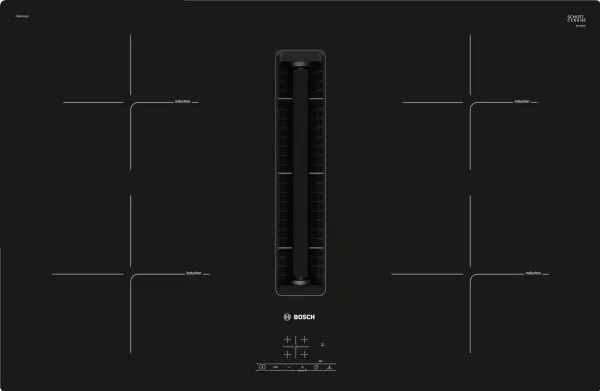 Bosch Serie | 4 PIE811B15E - Induktions kogeplade - 4 plader - Niche - bredde: 75 cm - dybde: 49 cm - Klasse B - rammeløs - sort med downdraft-udstødning (ekstraktion og recirkulation med ekstra ekstraktion og recurkulationssæt)