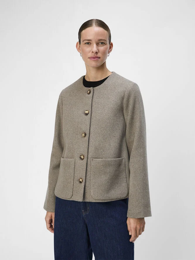 Object OBJPISA SHORT JACKET DIV Desert taupe/melange