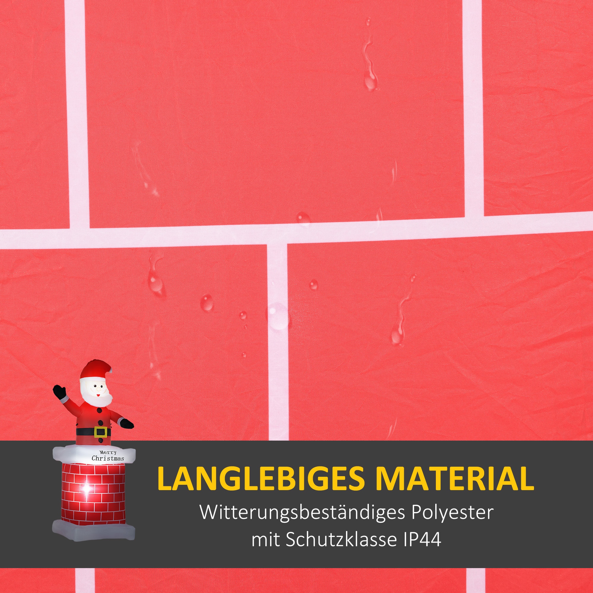 HOMCOM Weihnachtsmann mit Schornstein Deko mit LED-Beleuchtung bunt 80L x 70B x 210H cm