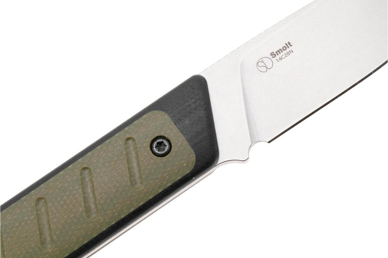 Kizer Smolt 1063A6 Satin 14C28N, Black G10 Green Micarta, vaststaand mes, Jonathan Styles design