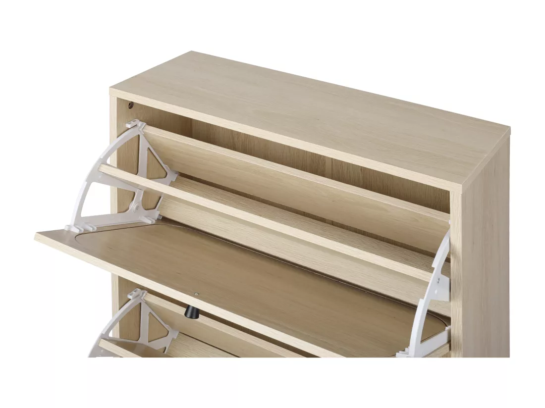 Armoire à Chaussures à 3 Portes avec Décor en Rotin Naturel et Pieds Métalliques Indépendants (Modèle Détachable)