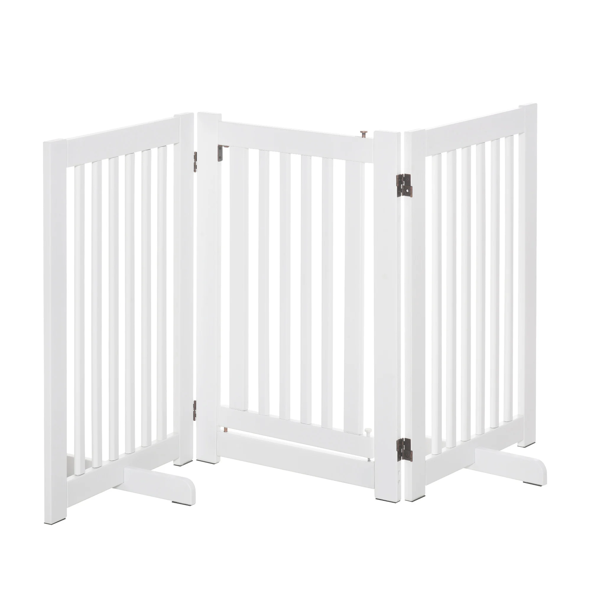 Portão de madeira para cães PawHut, cerca dobrável para animais de estimação com 3 painéis, 1 porta e pés de apoio para corredor ou escadas, 155 x 35,5 x 76 cm, branco