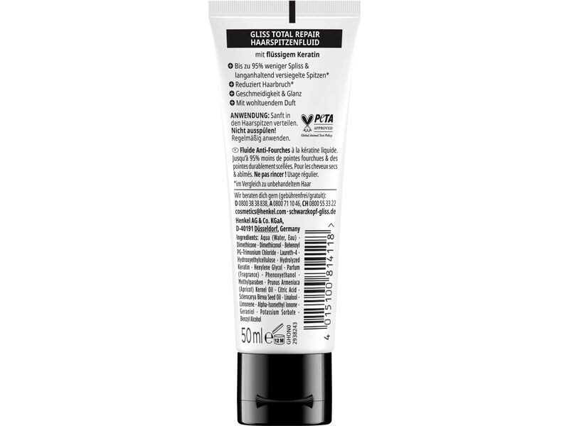 Schwarzkopf GLISS Haarspitzenfluid Oil Nutritive 50 ml Haarspitzenfluid verleiht trockenem, zu Spliss neigendem Haar Geschmeidigkeit