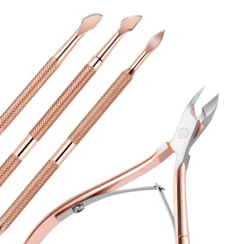 (4-tlg. Set) Pediküre Maniküre Finger Fuss Nagel Pflege-Set - Roségold