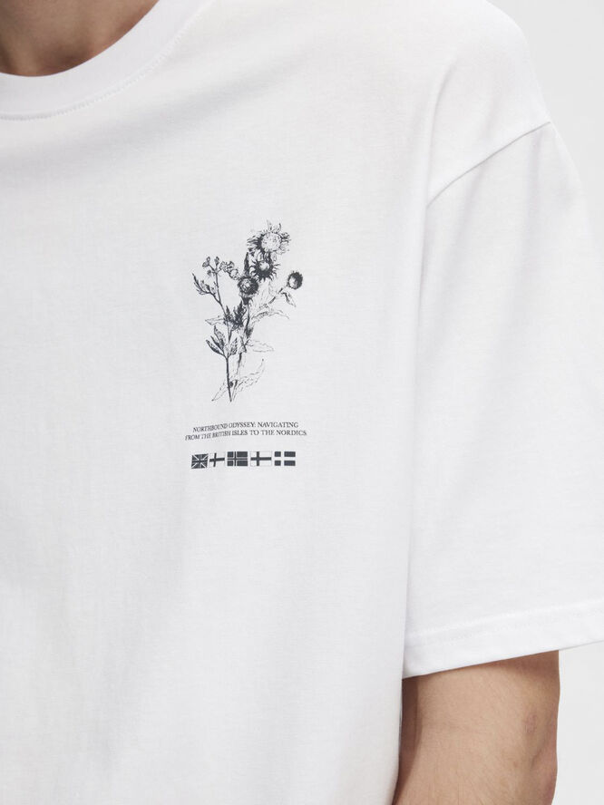 Selected Homme SLHLOOSEALP PRINT SS O-NECK TEE Hvid