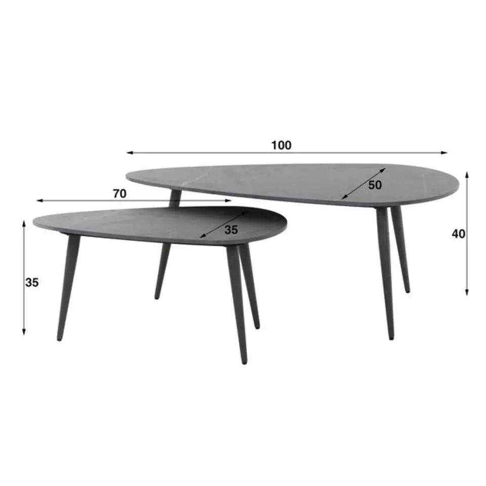 Hoyz Collection - Salontafel Niervormig Ceramic - Zwart - Set van 2