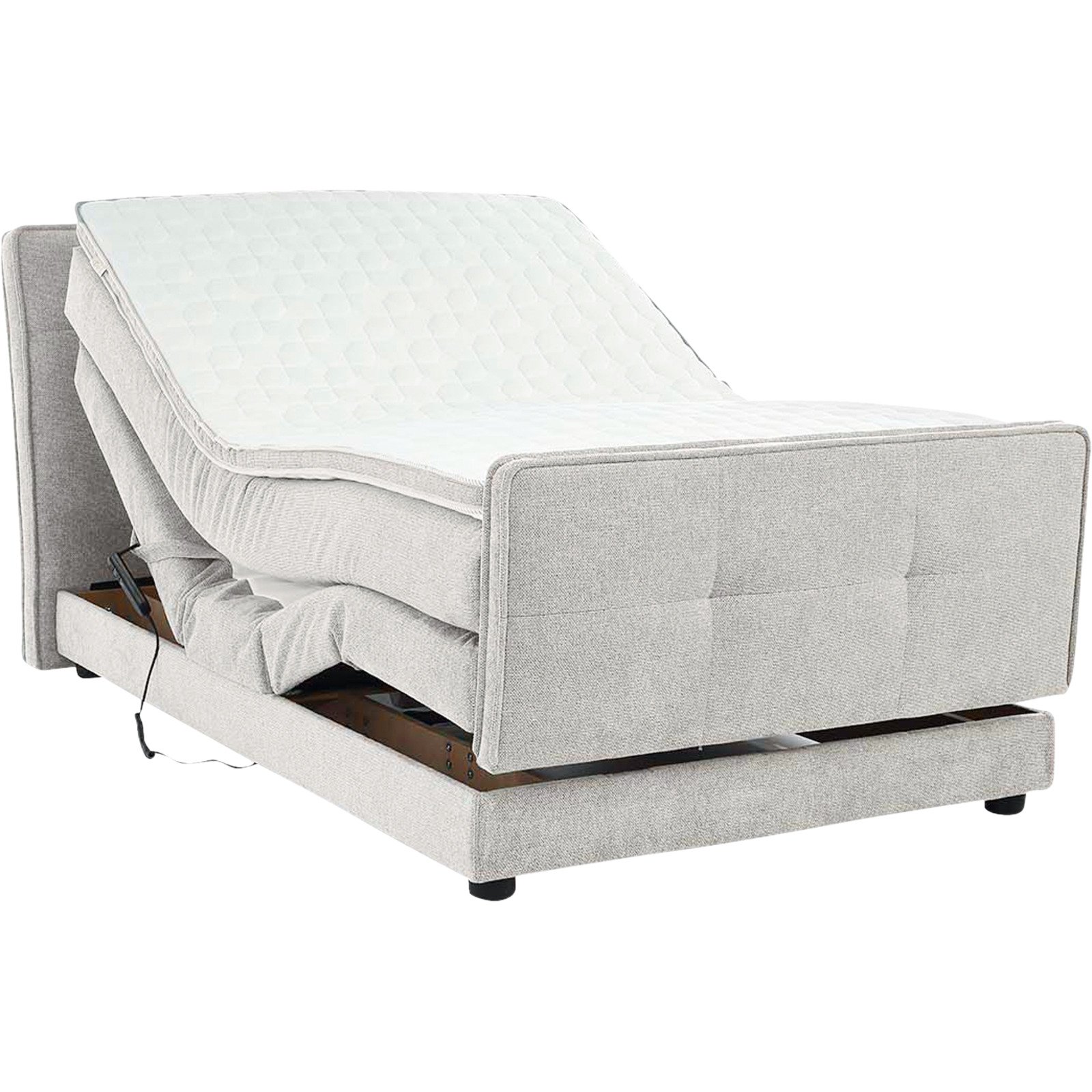 Boxspringbett Paloma Stoff 120 x 200 cm, mit verstellbarer Liegeposition per Fernbedienung hellgrau