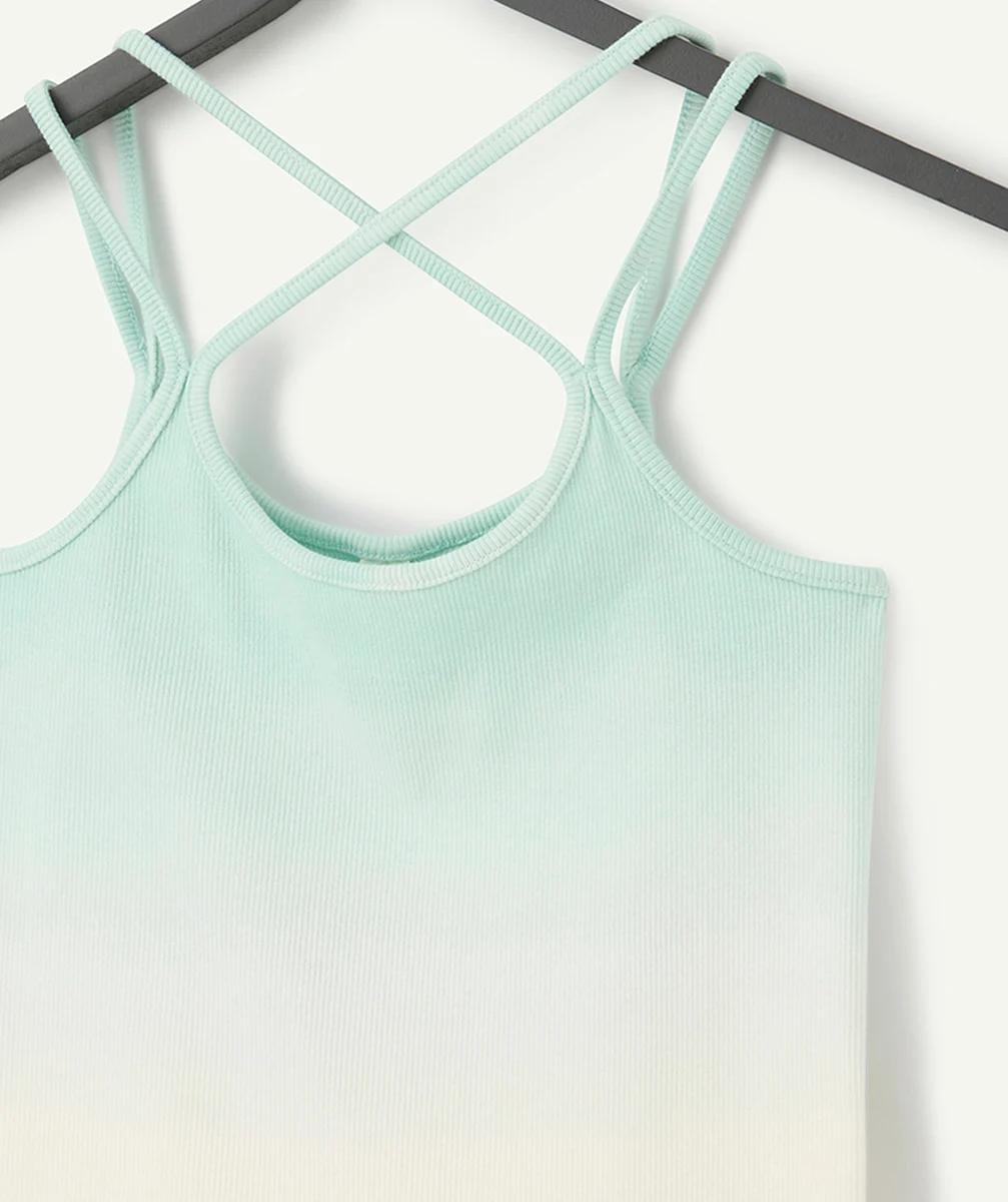t-shirt sans manches fille en coton bio vert pastel dégradé