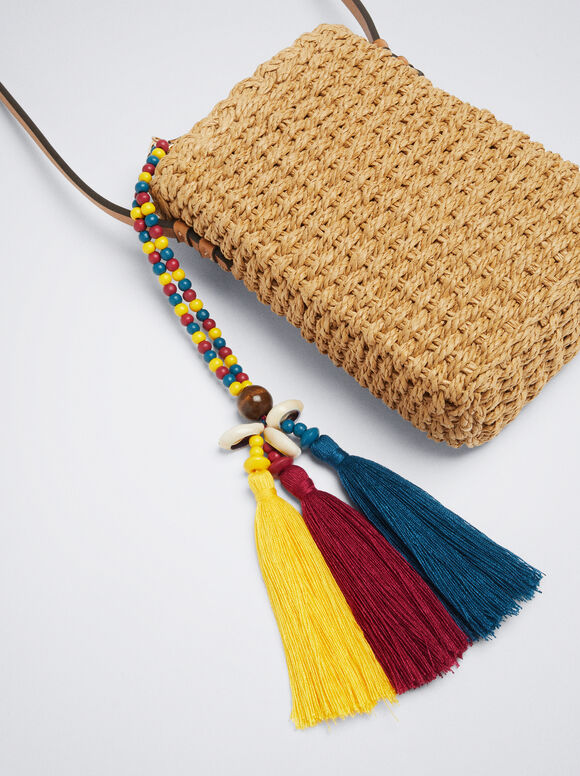 Bolsa para celular com efeito palha - Bege
