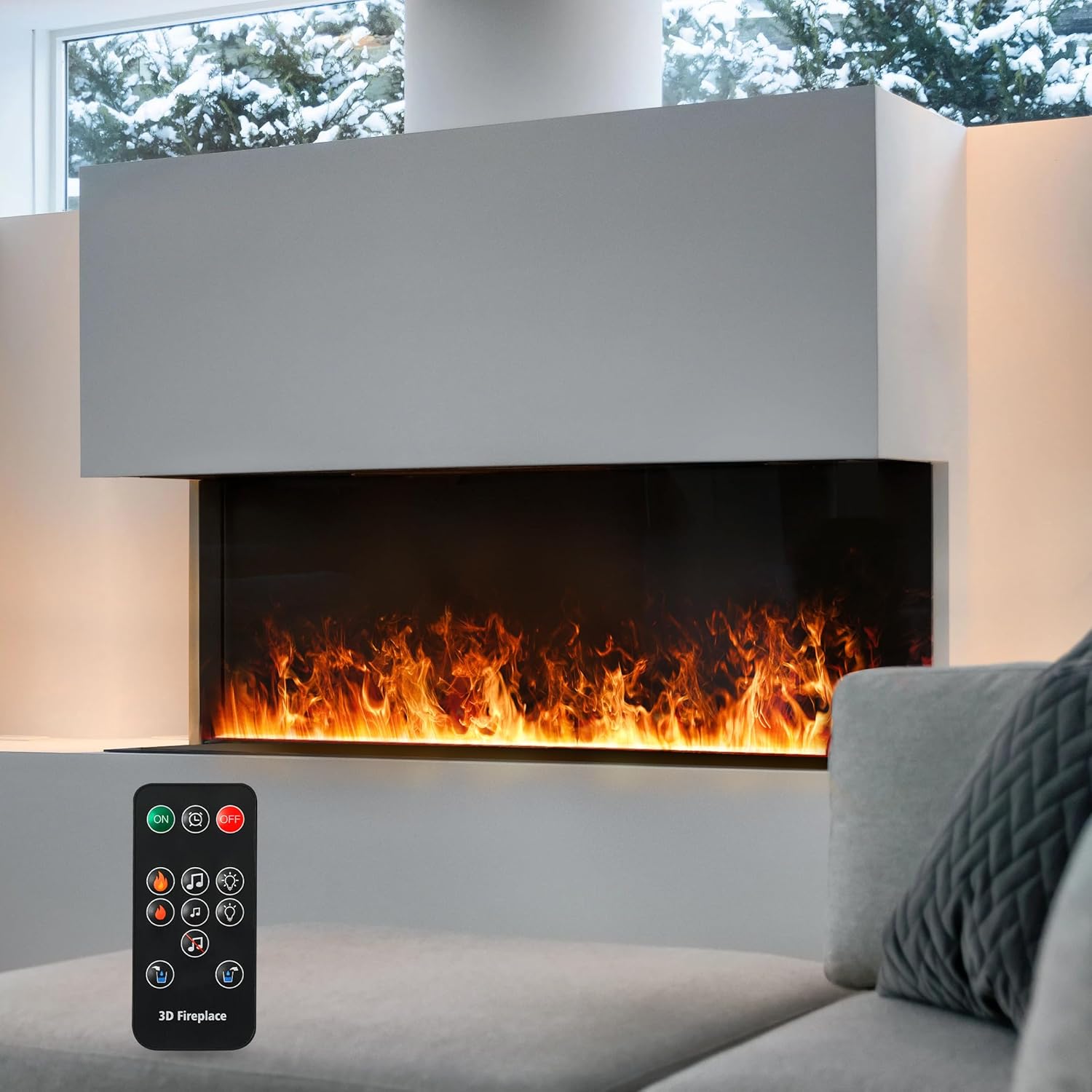Wasserdampf-Kamin, Fernbedienung, automatische/manuelle Wasserzugabe, Farbe der Flamme elektrischer Kamin, 50cm，Keine Heizung