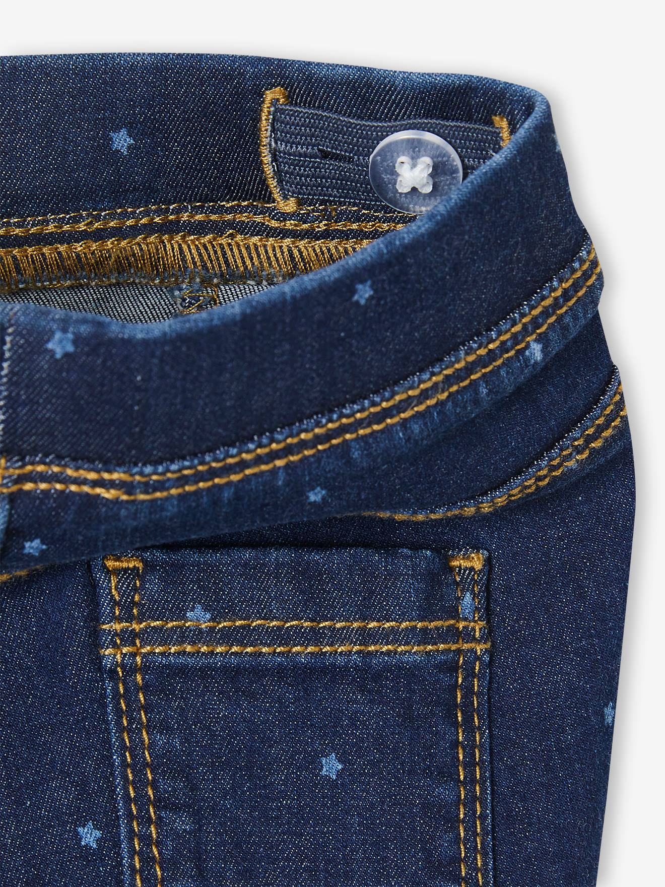 Calça legging jeans estampada azul-escura para bebê menina