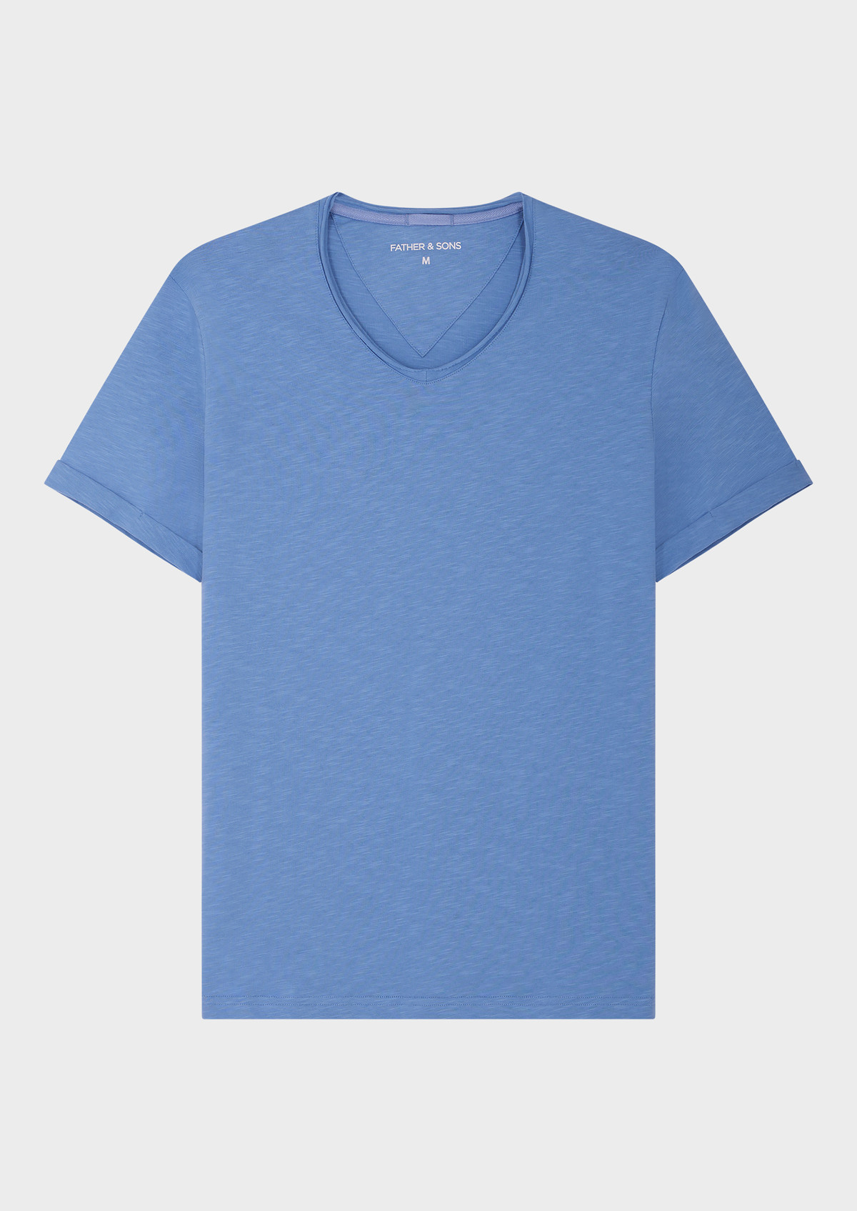 Tee-shirt manches courtes en coton col rond uni bleu azur