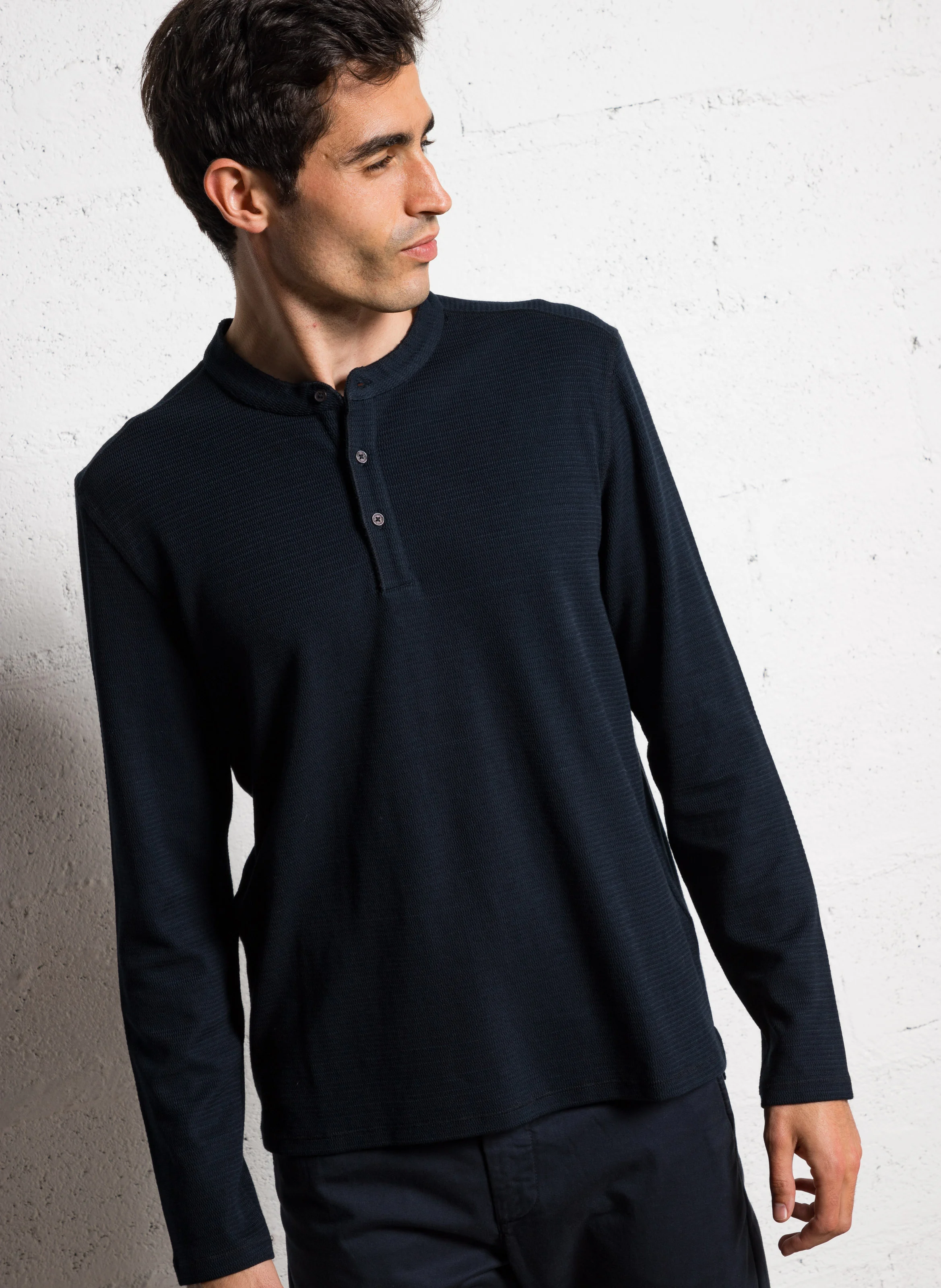 Tee-shirt maille relief en coton mélangé | Bleu