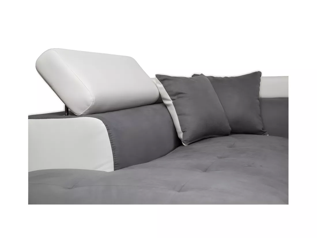 Canapé d'angle droit 5 places Rio Convertible avec coffre en microfibre et simili - Blanc/Gris - L271 x P192 x H70cm - Loungitude