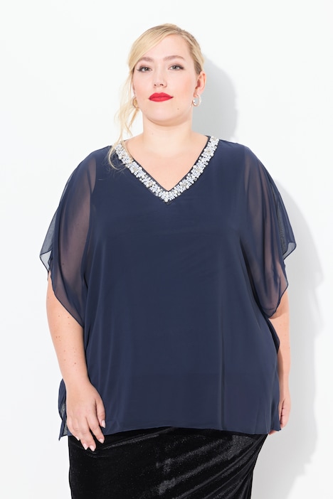 Chiffonbluse, doppellagig, V-Ausschnitt, Halbarm