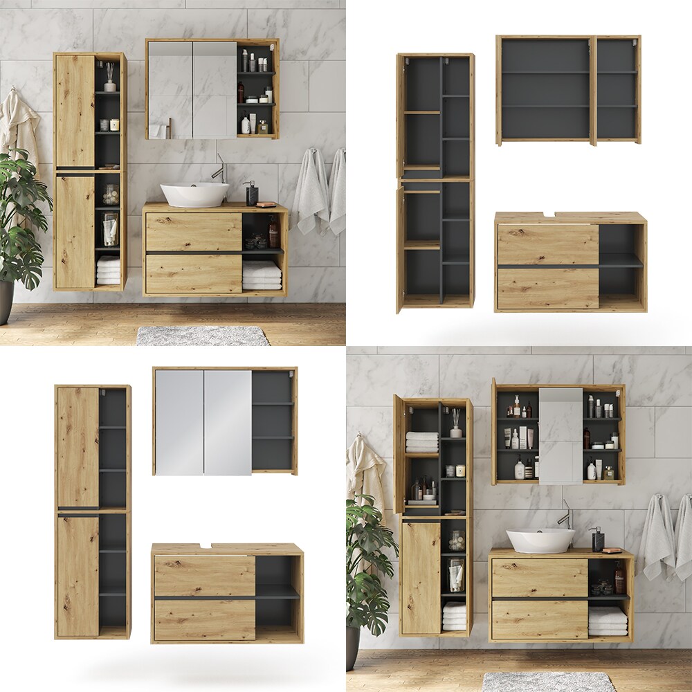 Vicco Badmöbel Set Viola Eiche Spiegelschrank Hochschrank Waschtischunterschrank