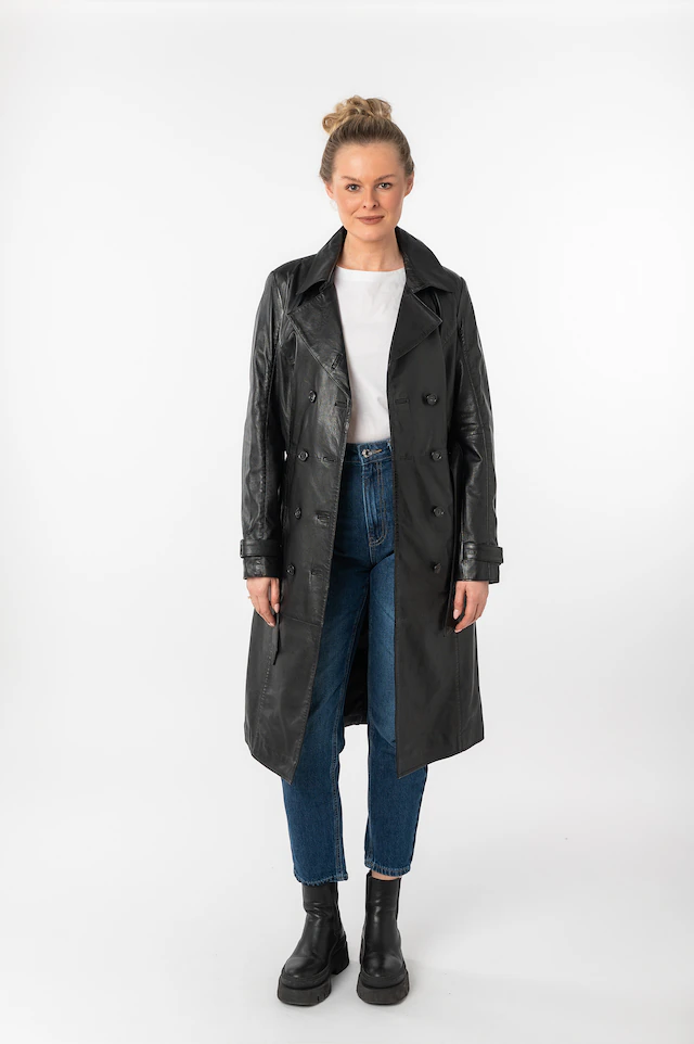 Mauritius Ledermantel »GWTaruh OT« 2 Stk. femininer Leder-Trenchcoat mit Bindegürtel