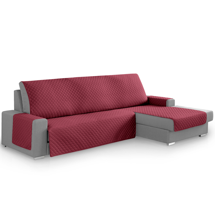 Capa protetora para sofá Vipalia com estampa de diamante. Cor bordô. Chaise longue à direita, 240 cm.