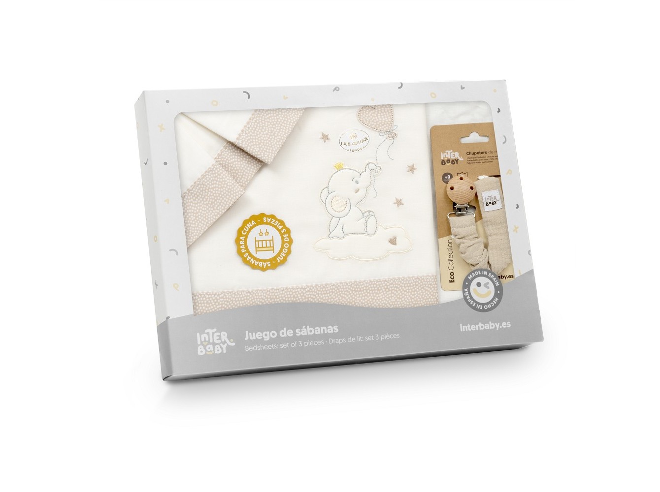 CONJUNTO DE LENÇOIS CAMA INTERBABY BORDADO - BRANCO/BEGE 60X120CM