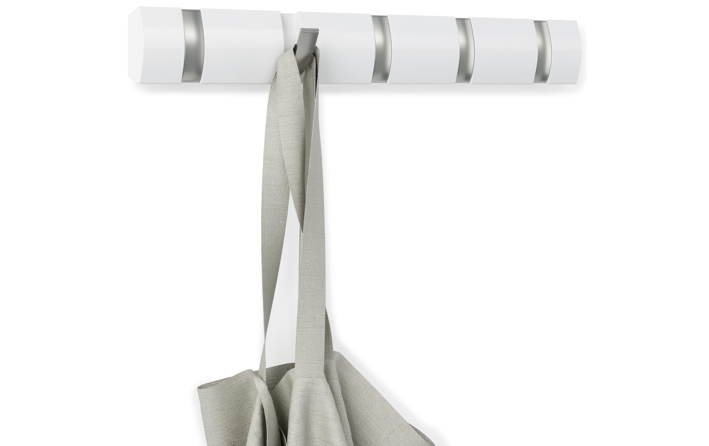 Wandgarderobe Flip 5 Haken, Weiss/SilberGarderobenhaken zum Einklappen