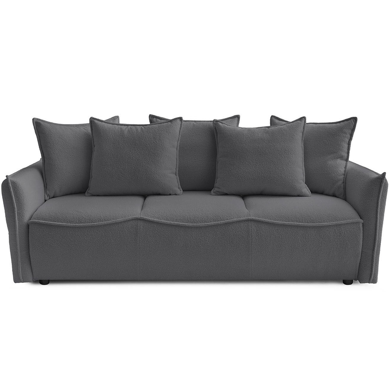 Bobochic Canapé 3 places convertible coffre Bouclette Leon gris foncé - 226x97x90 cm