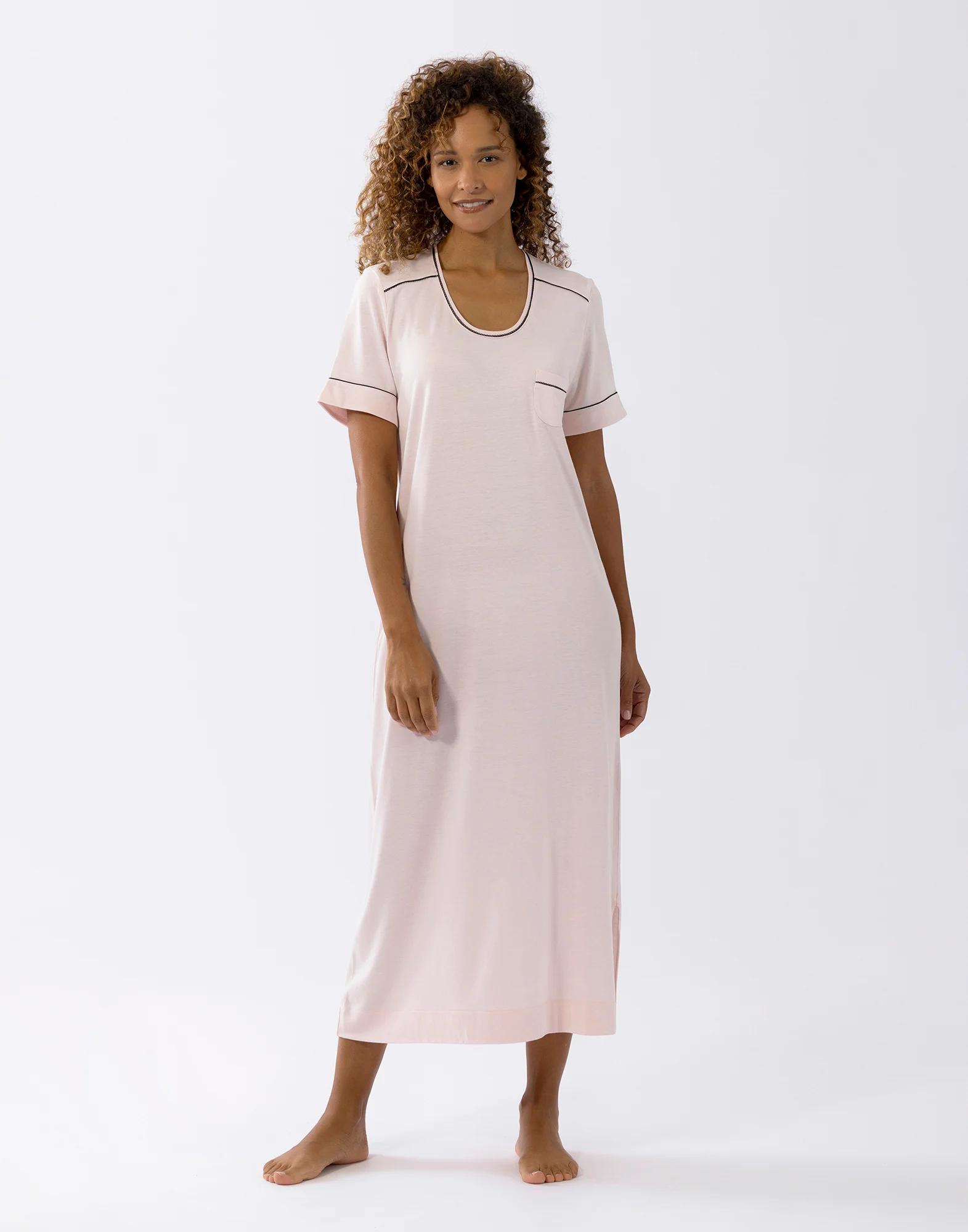 INTEMP A11 - Chemise de nuit manches courtes en coton modal | Rose
