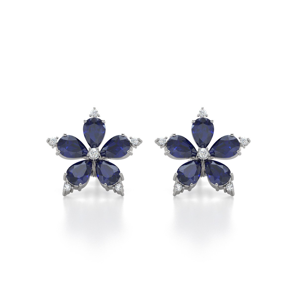 Boucles d'oreilles ADEN Fleur Saphir et Diamants sur Argent 925 4.52grs