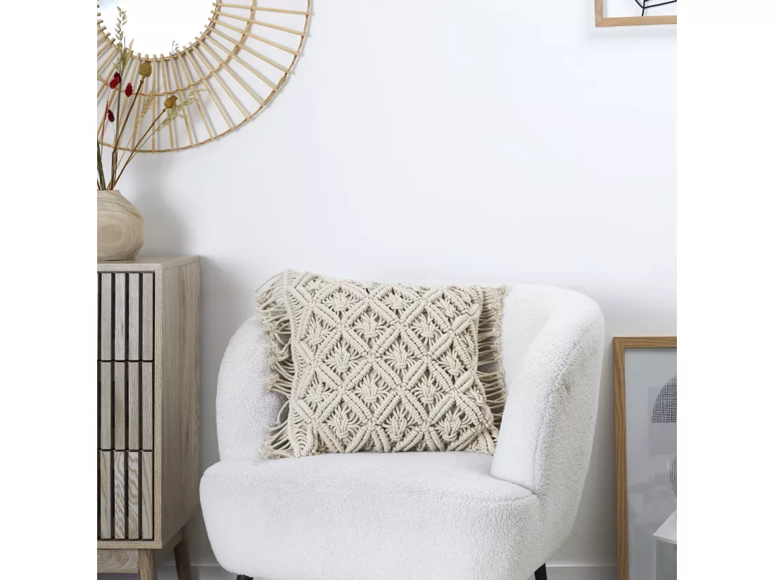 Coussin Beige Macrame 40x40cm