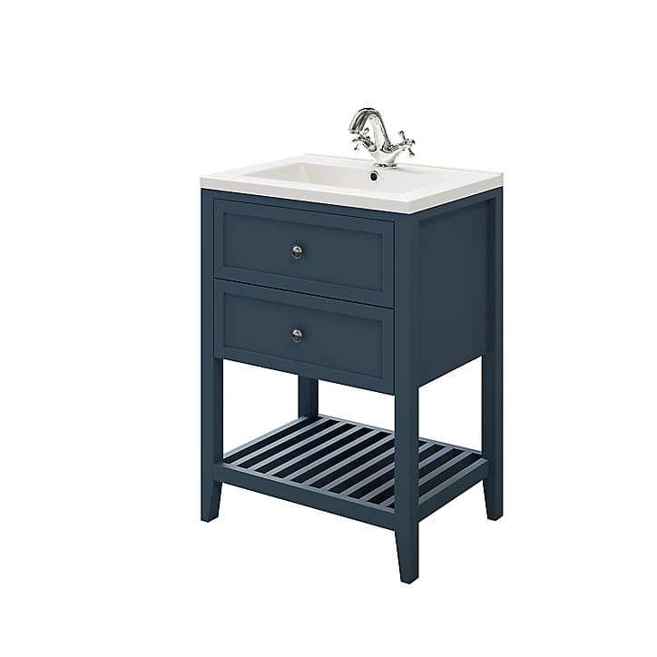 Meuble sous vasque à poser 2 tiroirs GoodHome Perma bleu 60 cm + plan vasque Nira