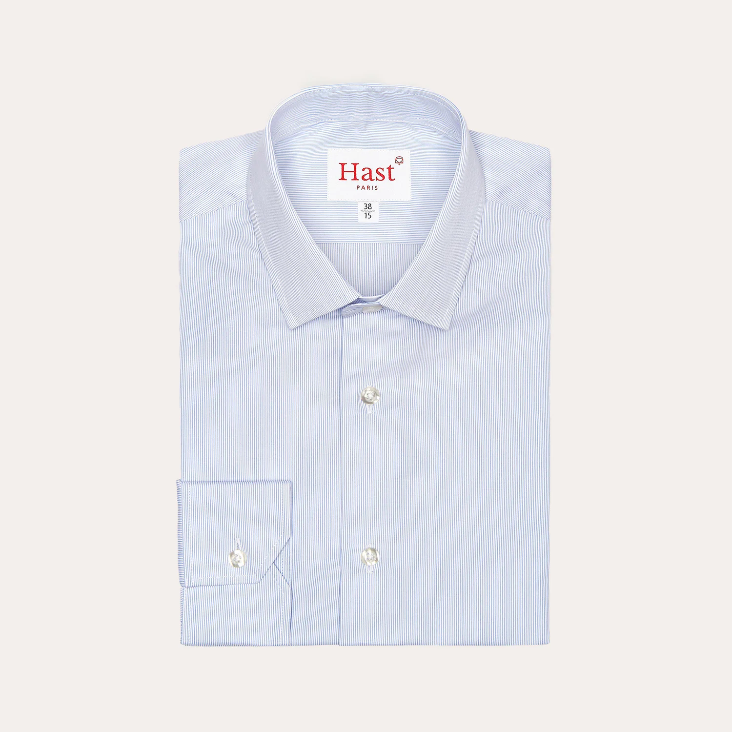 Fitted shirt in faux-plain double-twisted poplin with fine blue stripes