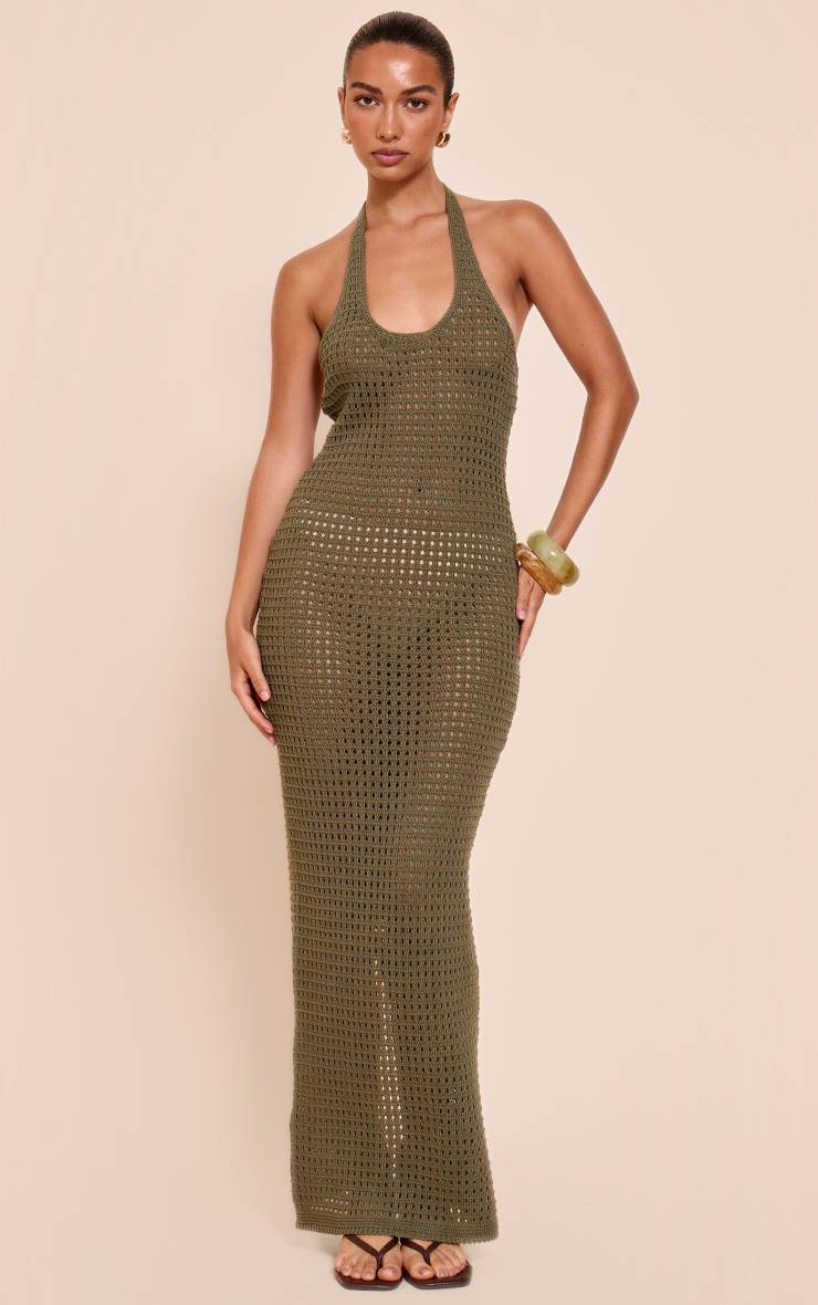 Kaki Robe Longue Dos-nu En Crochet
