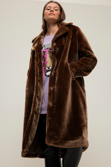 FakeFur Mantel, Straight Fit, Webpelz, Reverskragen