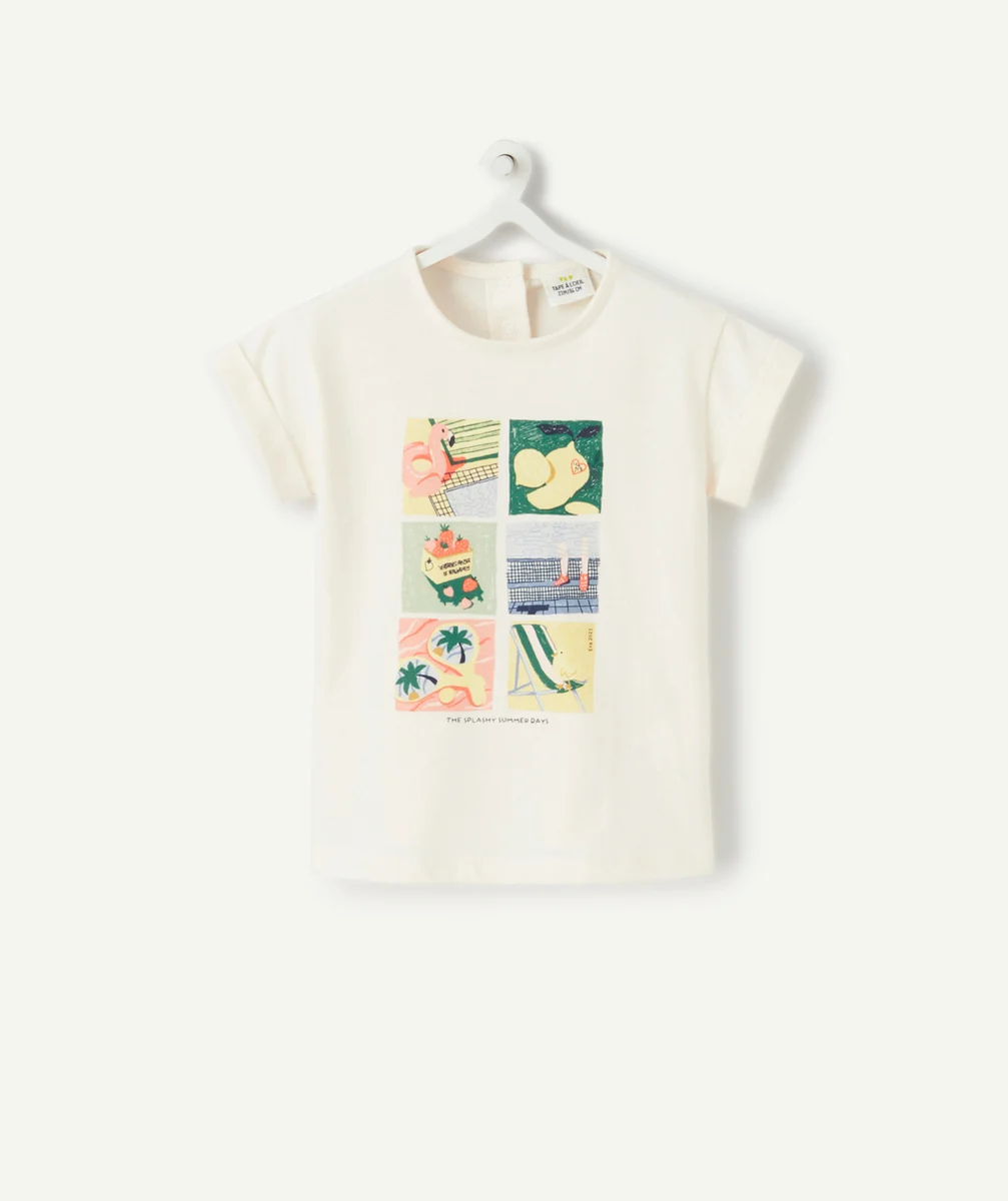 T-SHIRT BÉBÉ FILLE ÉCRU AVEC THÈME ÉTÉ EN COTON BIO
