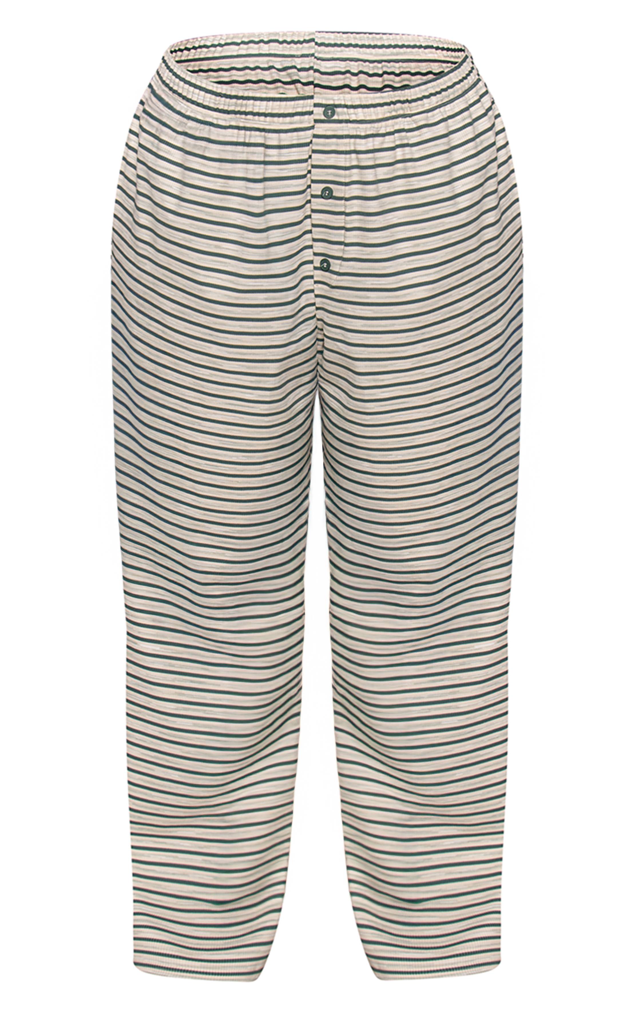 Vert Turquoise Pantalon Coordonné Grande Taille Côtelé Doux À Rayures Coupe Décontractée Avec Élastique