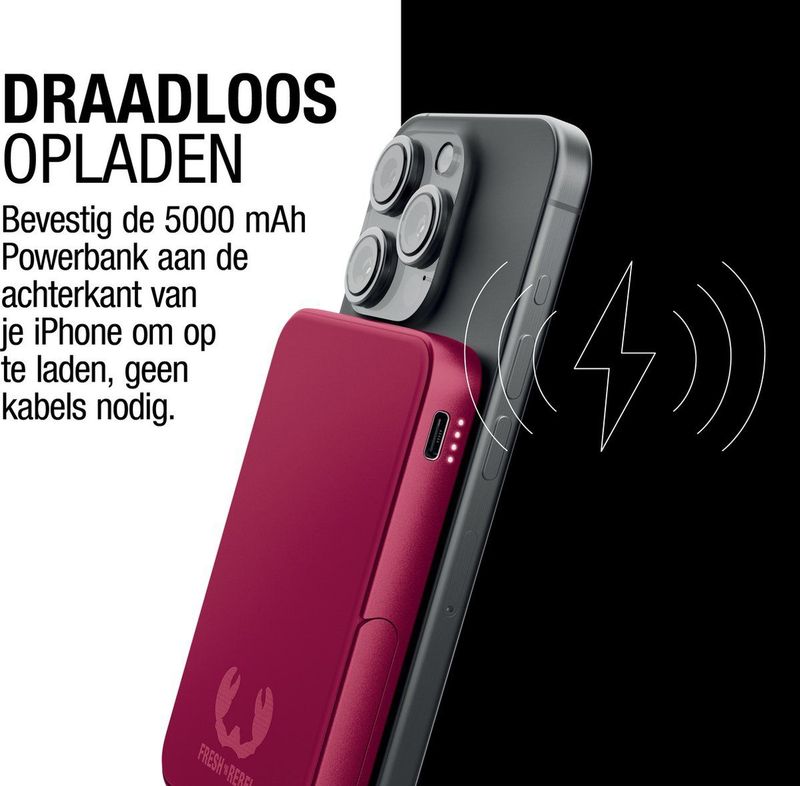 Fresh 'n Rebel - Draadloze Magnetische Powerbank - Berry Red - 5000mAh - PD 20W