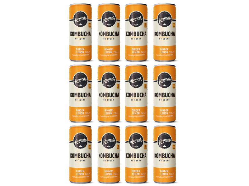 Remedy Kombucha – Ginger Lemon 12 x 0.25 l Kombucha-Teegetränk mit Ingwer- und Zitronengeschmack