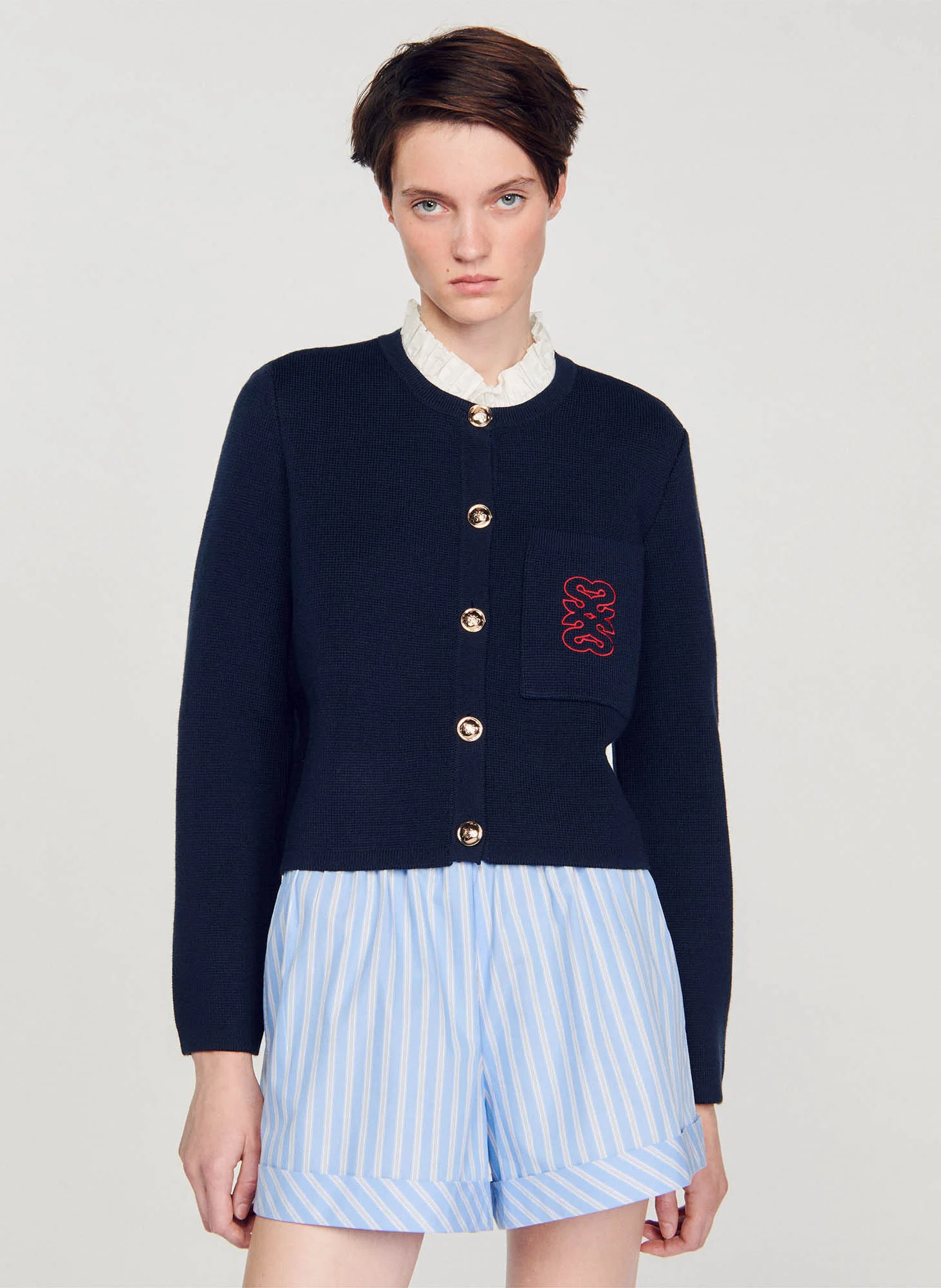 Cardigan col victorien amovible | Bleu