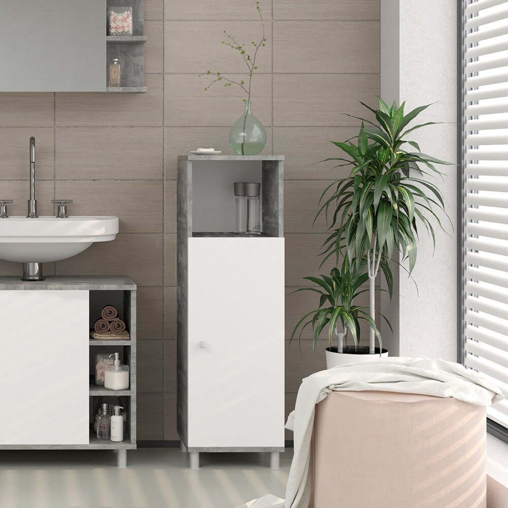 VICCO Badschrank FYNN Weiß / Grau Beton - Badezimmerschrank Badregal Midischrank