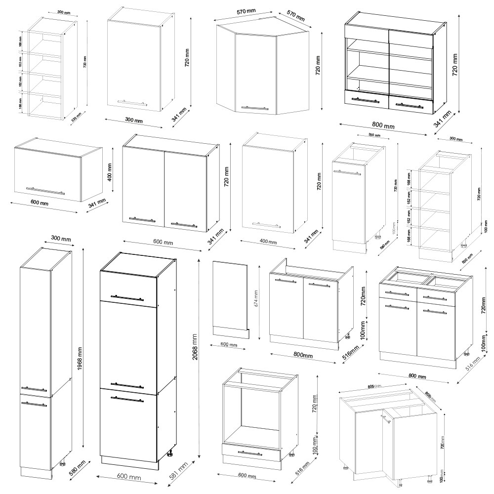 Vicco Eckküche Küchenzeile Einbauküche Fame-Line Eiche Weiß 257x347 cm modern Spülenunterschrank Unterschrank Herdumbauschrank Hängeschrank Kühlumbauschrank Apothekerhochschrank Blende