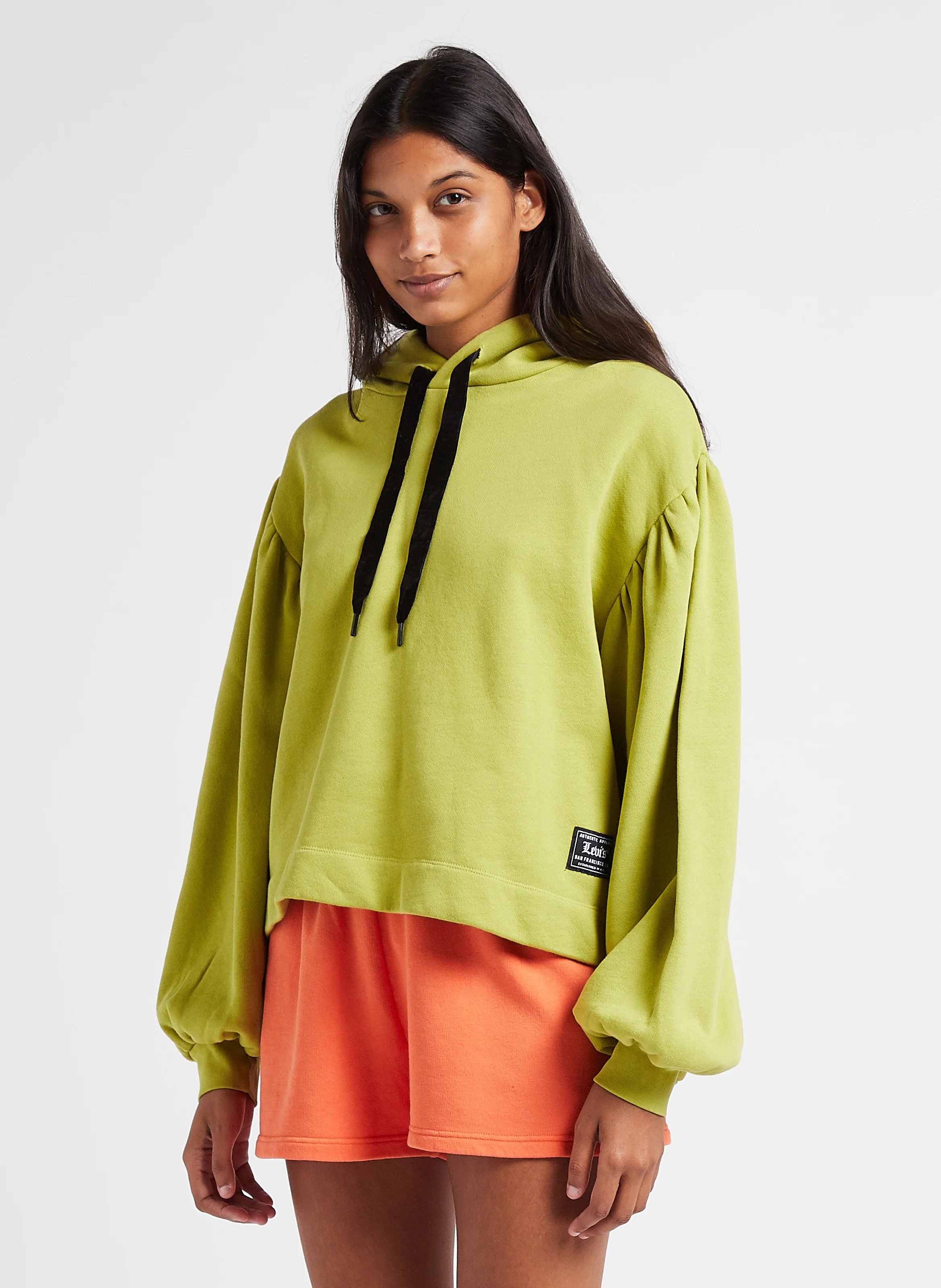 AKANE RUSCHED HOODIE - Sweat à manches ballon en coton| Vert