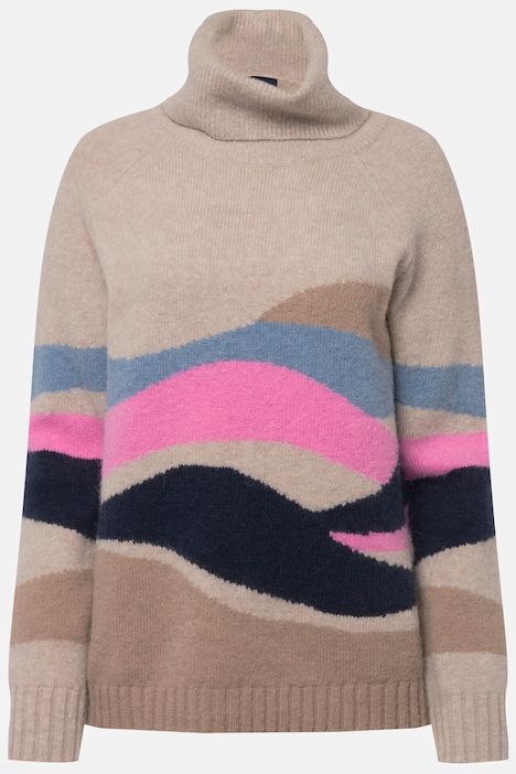 Pullover, Wellen-Muster, Rollkragen, Raglan-Langarm