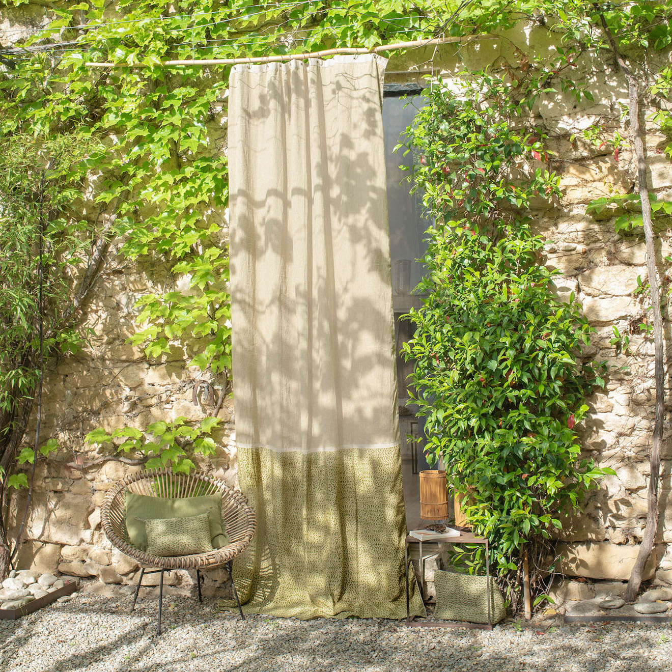 En Fil d'Indienne Rideau Lierre olive - 140x300 cm