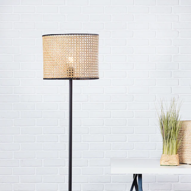 Brilliant Stehlampe »WILEY« E27 1 Stk. 154 cm Höhe, Ø 30 cm, 1 x E27, Metall/Rattan, holz hell/schwarz