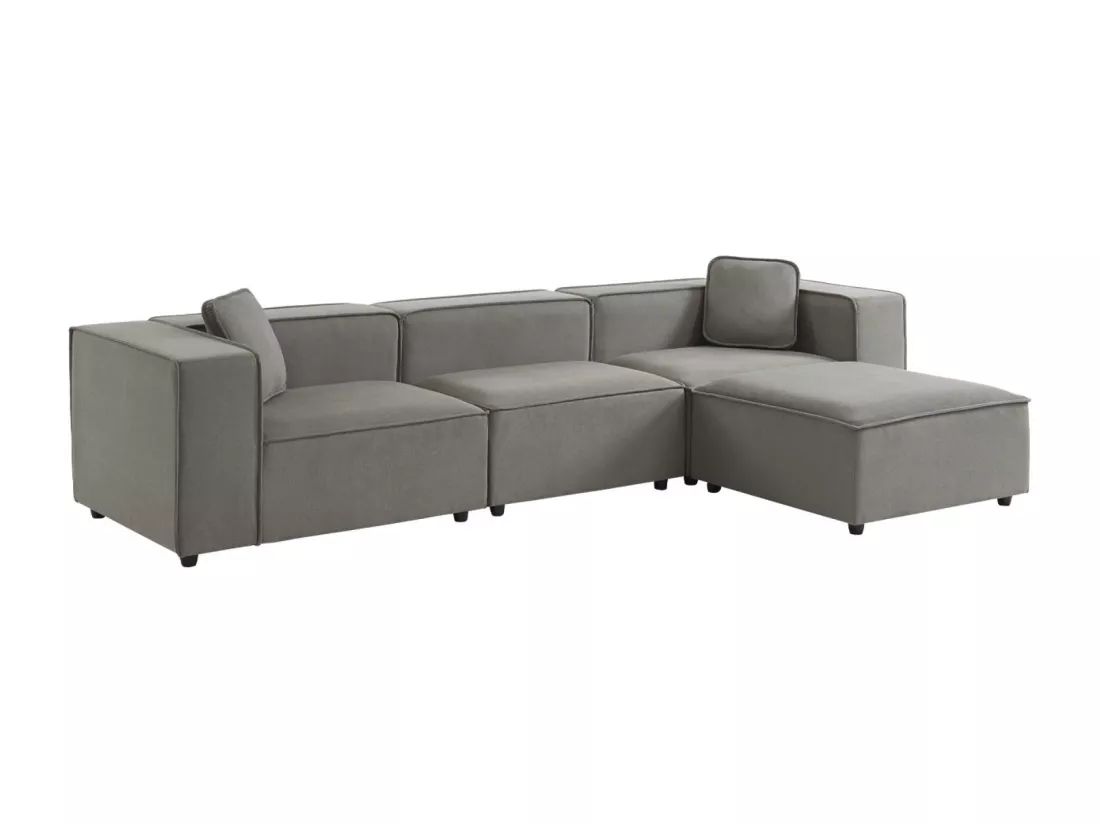 Canapé modulable tissu gris 3-4 places déperlant. 2 corners + 1 assise + 1 pouf