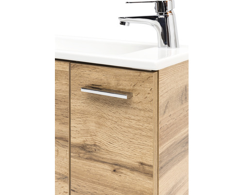 Badkamermeubelset van Möbelpartner Matteo, BxHxD 50 x 60 x 25 cm, frontkleur eiken naturel, met witte keramische wastafel